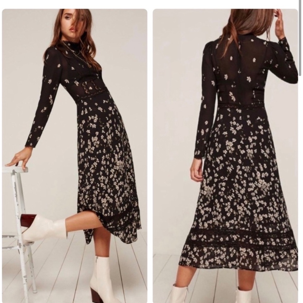 Reformation Natalia Lace Trim Midi Dress, size 2
